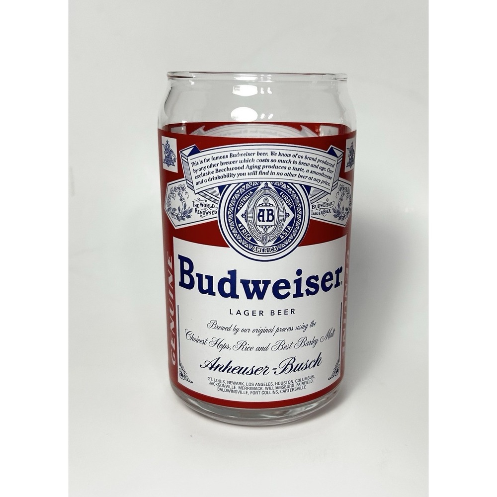 Budweiser Glass Beer Can Shaped Collectible Red White Anheuser-Busch 10oz